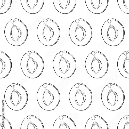 Seamless pattern from half of apricots black or white lines background of vector illustrations
