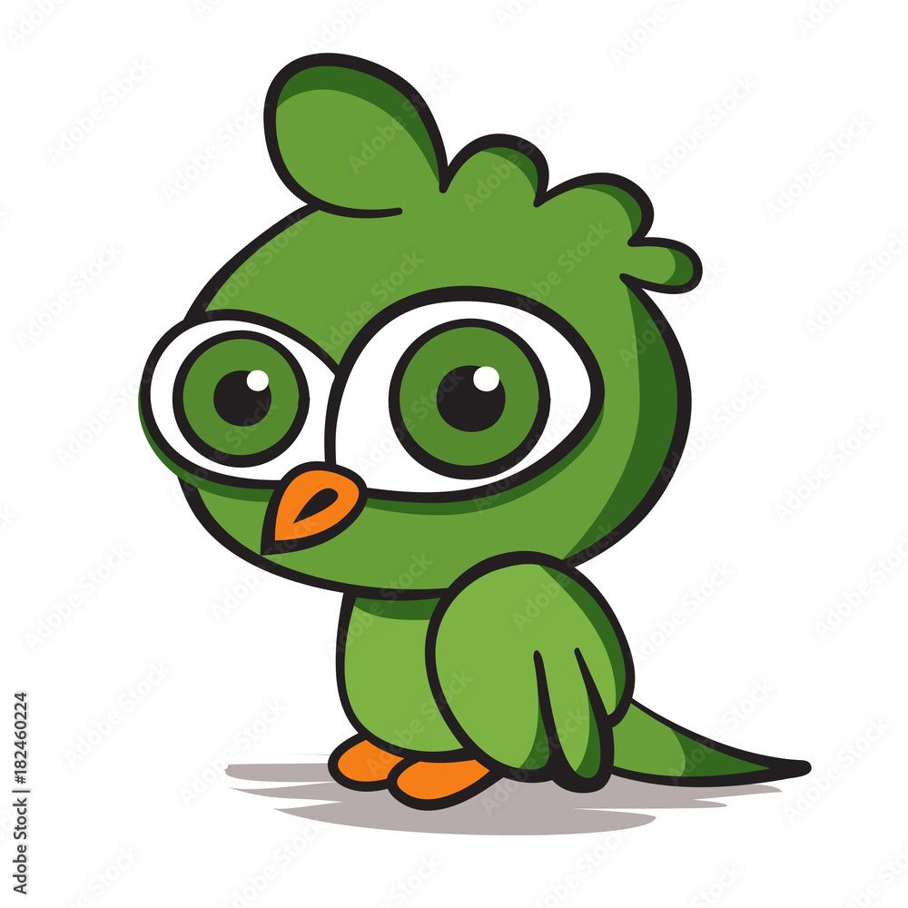 Obraz premium Cartoon green parrot on white background. Vector illustration.