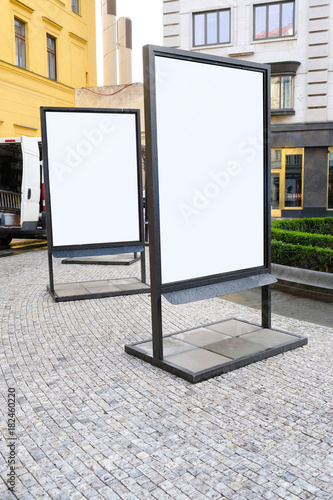 Canvas Print Prague, Czechia - November, 20, 2017: billboards on a street in the center of Pr