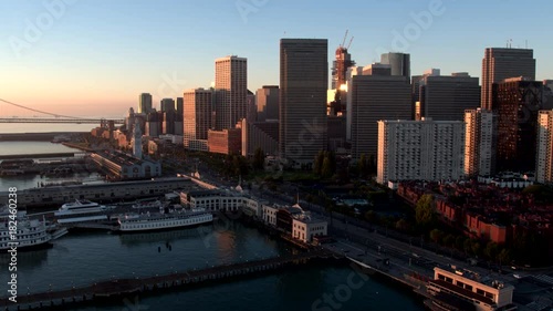Wide aerial, scenic San Francisco skyline