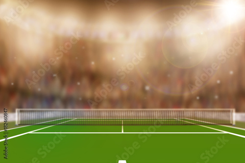 Tennis Hard Court With Bright Lights and Copy Space