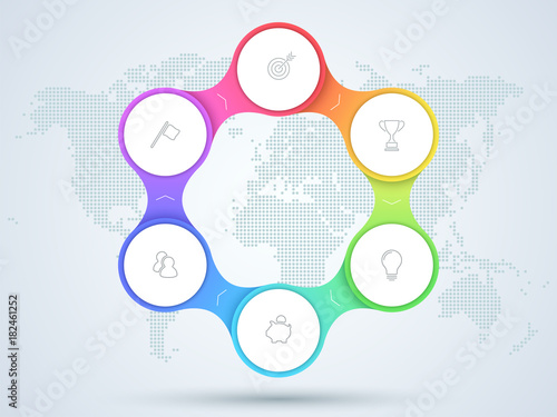 Infographic 6 Point Business Diagram With World Map