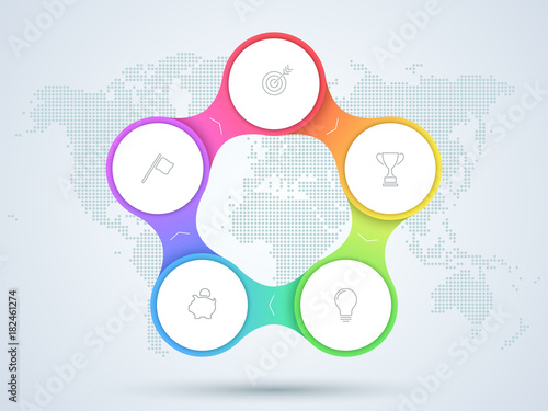 Infographic 5 Point Business Diagram With World Map