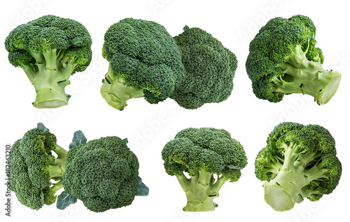 Fresh broccoli isolated on white background with clipping path set