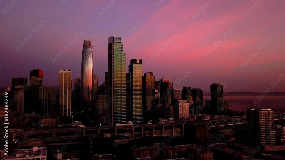 San Francisco skyline, wide sunset aerial San Francisco skyline, wide sunset aerial