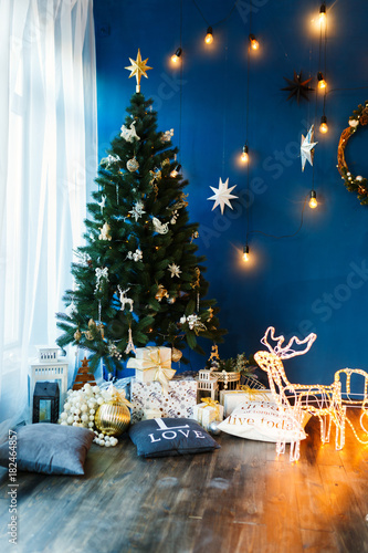 Interior room decorated in Christmas style