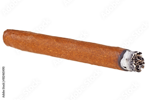 Cigar isolated on white background. Cigar with ash.