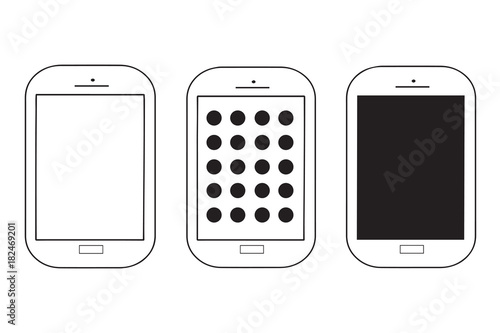three mobile phones vector set - isolated on white background