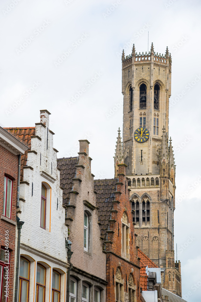 Detail of the Bruges Belfry in the city centre in Bruges, Belgium.