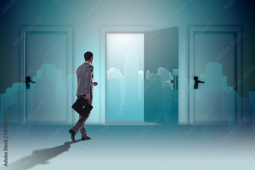 Businessman facing many business opportunities Businessman facing many business opportunities