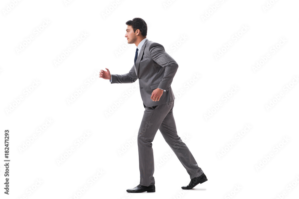 Young businessman running forward isolated on white Young businessman running forward isolated on white