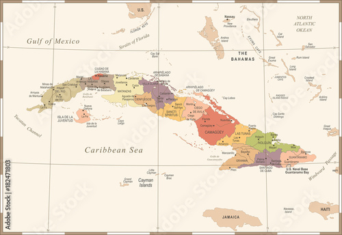 Cuba Map - Vintage Detailed Vector Illustration