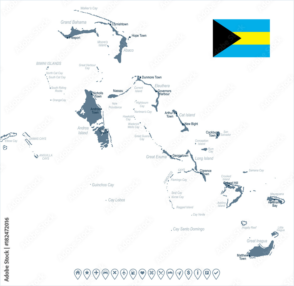 Naklejka premium The Bahamas - map and flag - Detailed Vector Illustration