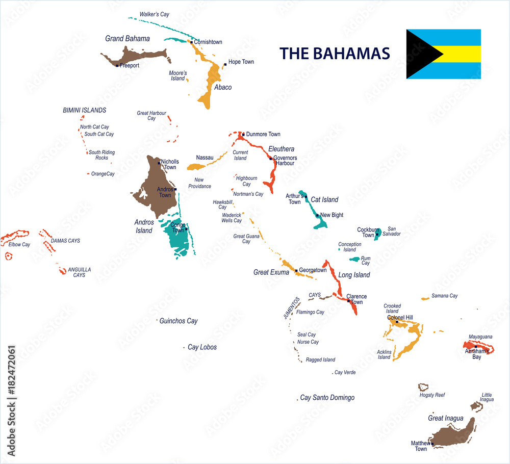 Obraz premium The Bahamas - map and flag – Detailed Vector Illustration