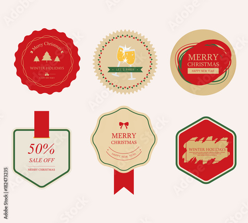 Christmas and Happy new year decoration elements collection. vintage label and banner design.