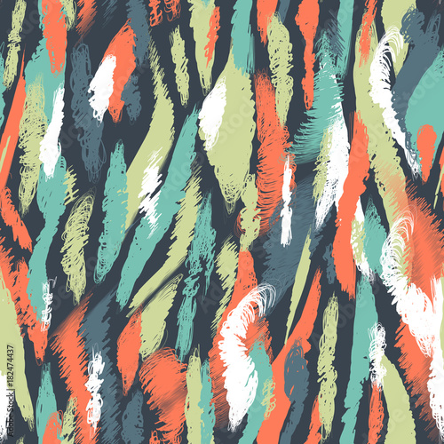 Seamless nordic pattern. Ethnic abstract background with brushstrokes. Chaotic multi-colored smears and stains. Endless vector design for texture, wallpaper, textile, wrapping paper, card, print.