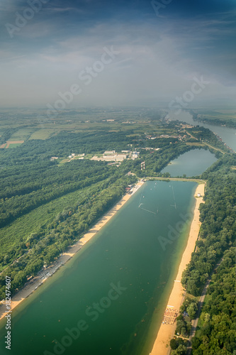 Fotografie Ada Ciganlija lake in Belgrade seen from the plane