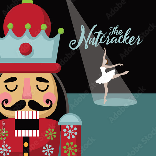 Christmas nutcracker cartoon illustration. Wooden soldier toy gift from the ballet. EPS 10 vector illustration. photo