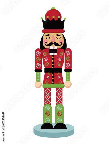 Christmas nutcracker cartoon illustration. Wooden soldier toy gift from the ballet. EPS 10 vector illustration.