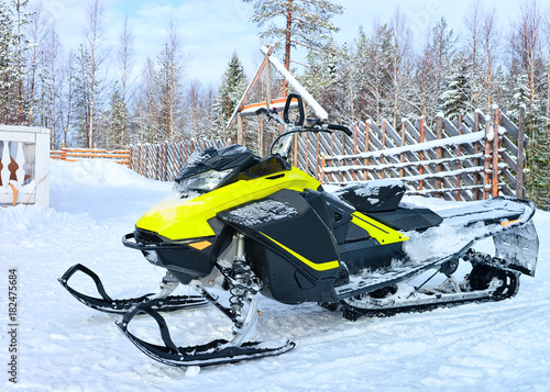 Snow mobile in the farm in winter Rovaniemi