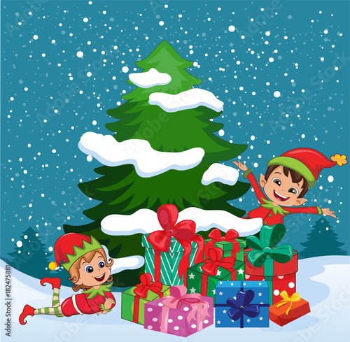 Christmas elves with presents