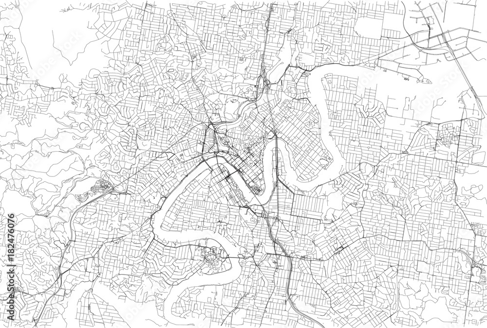 Strade di Brisbane centro, cartina della città, Australia. Stradario
