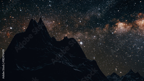 Star Milky Way in the night above the mountains 3d illustration. Elements of this image furnished by NASA
