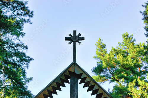 Wooden cross of archway in Calvary way of Cross Vilnius photo