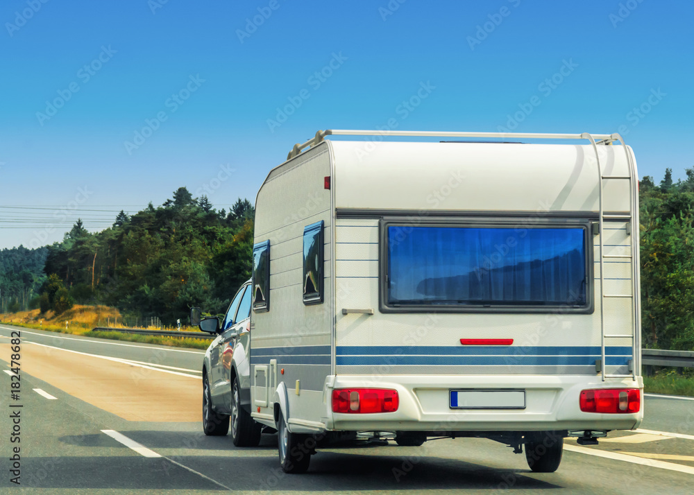RV trailer Caravan in highway in Switzerland