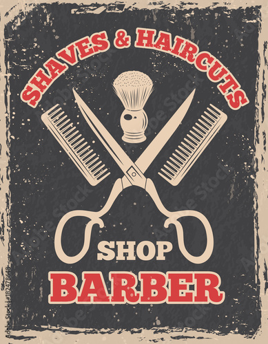 Shopping logo in retro style. Barbershop poster