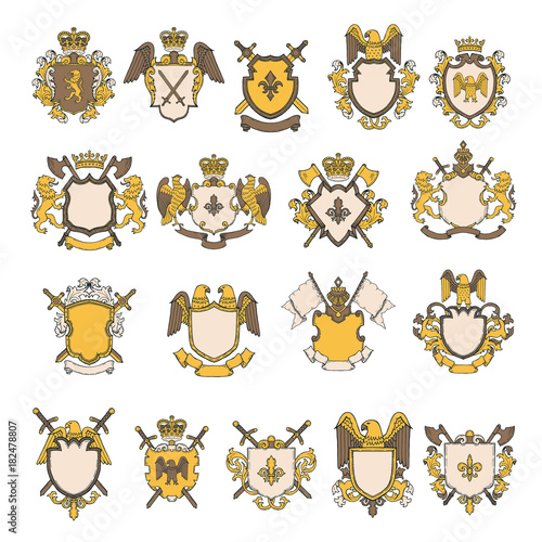 Colored pictures set of heraldic elements