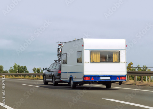 Caravan on road of Switzerland