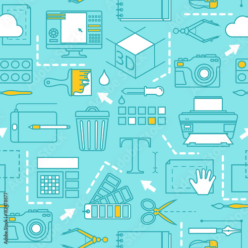Different tools for computer designers. Vector seamless pattern