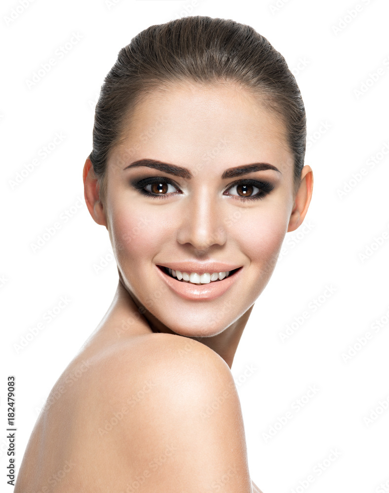 Beautiful face of smiling woman with clean fresh skin Beautiful face of smiling woman with clean fresh skin