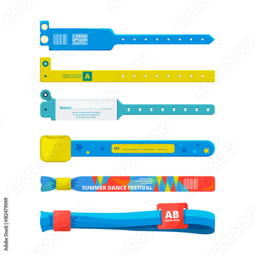 Design template of entrance bracelet at concert zone, performing party, dancing club. Event for party