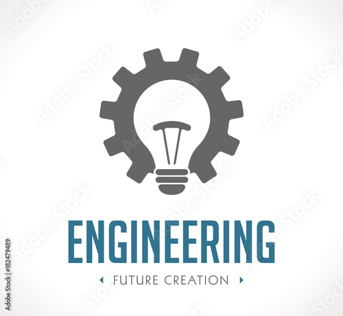 Power of creation logo - working gears and light bulb concept