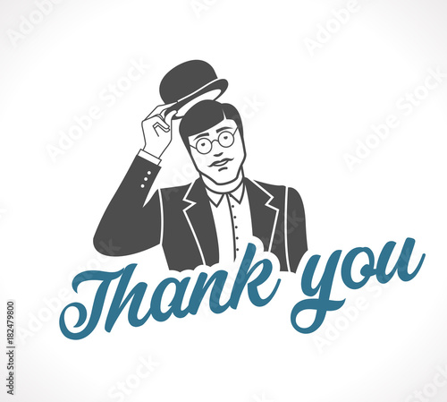 Logo - thank you concept sign - Man taking off his hat - icon 