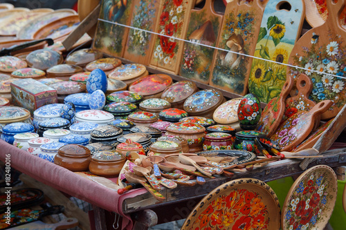 Handmade souvenirs on the Andreevsky Descent street. Kiev, Ukraine photo