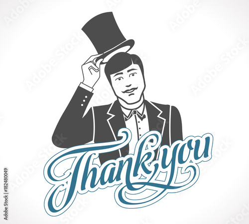 Logo - thank you concept sign - Man taking off his hat - icon 