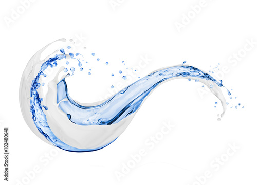Splashes of cream with splashes of fresh water close-up on white background
