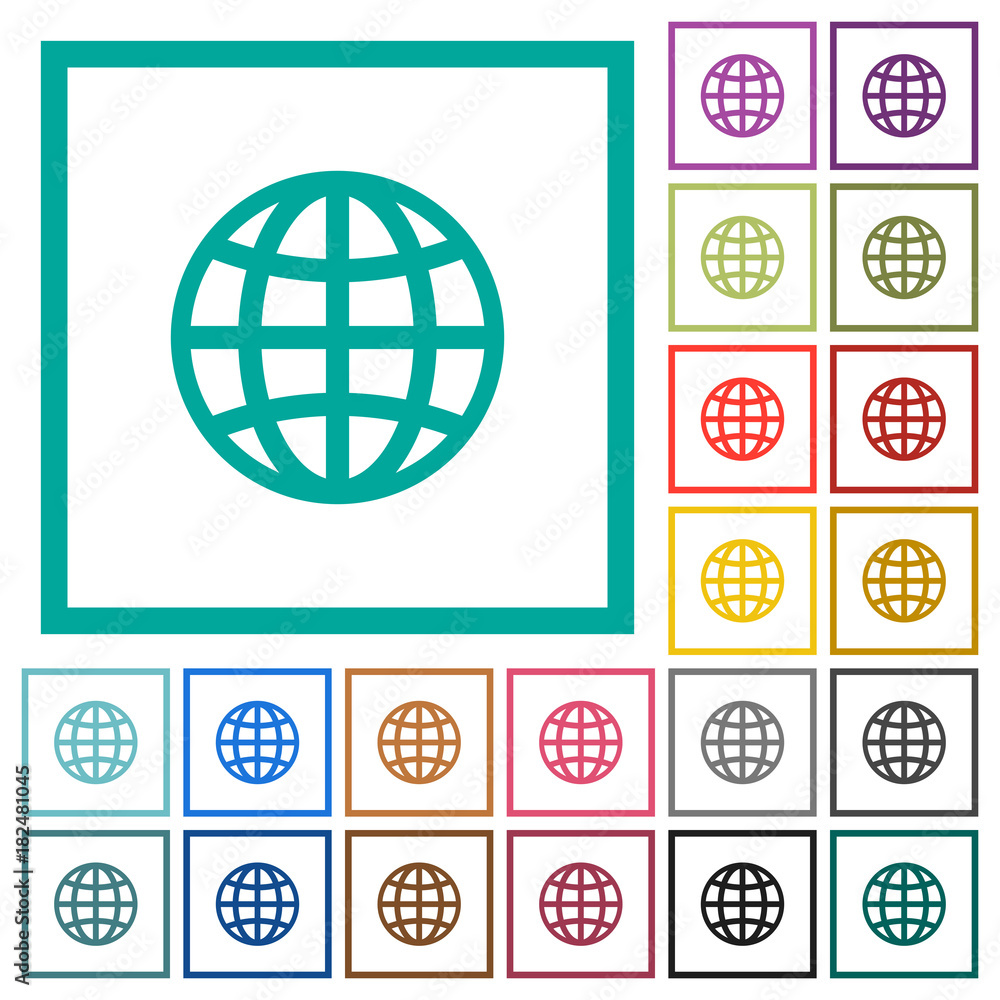 Globe flat color icons with quadrant frames Globe flat color icons with quadrant frames