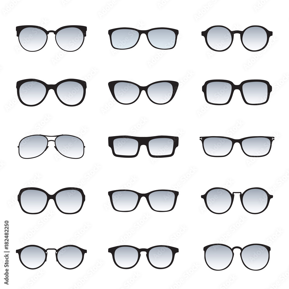 Set of color Glasses isolated. Vector Icons.