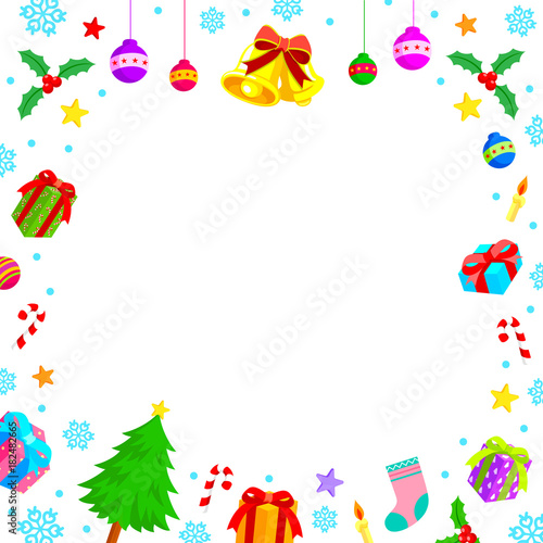 Fototapeta Naklejka Na Ścianę i Meble -  Christmas Characters Frame with Christmas elements. Merry Christmas and Happy new year. Illustration design,  Isolated on white background.