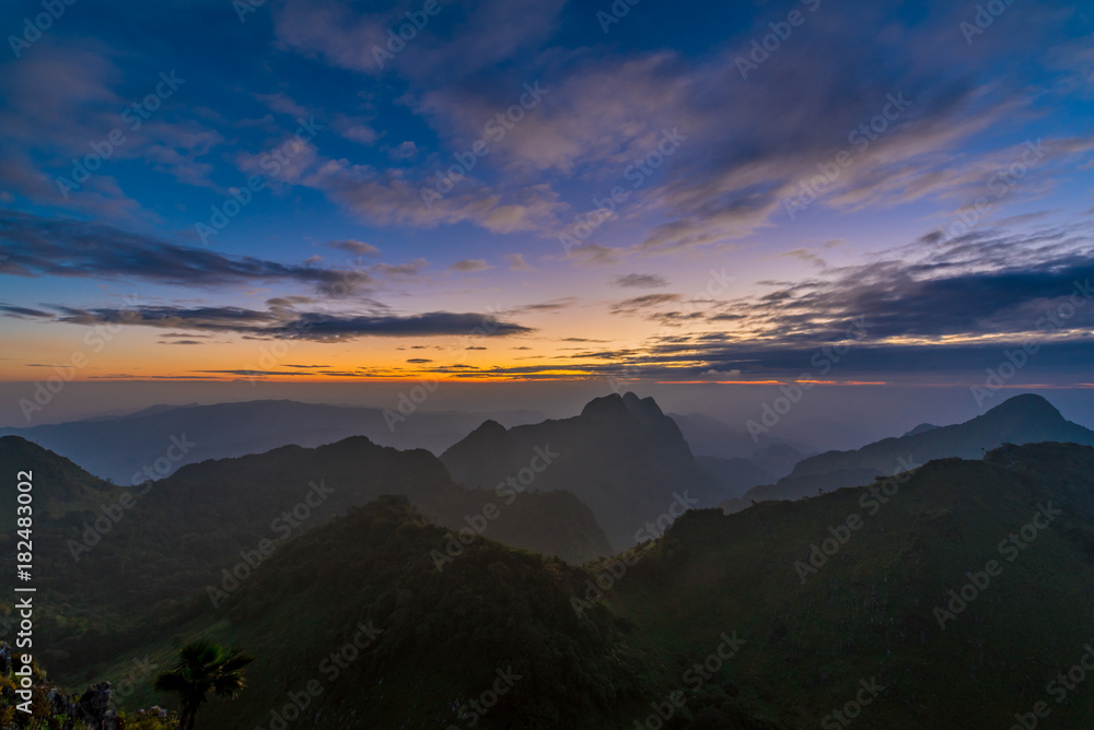 Fototapeta premium sunset over the Chiang Dao mountain,famous mountains in Chiang Mai, Thailand. 