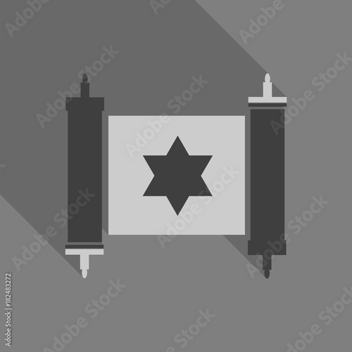 Torah scroll icon in flat style. Jewish Torah in expanded form. Flat illustration Torah Book, Jewish Torah, law Books. Simple old parchment scroll with the text. Symbol old scroll.Star of David photo