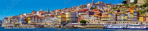 Panorama of Ribeira historic center with colorful houses of Porto, Portugal