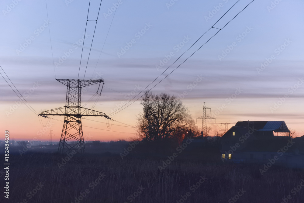 Overhead line for general transmission of electric power at sundown