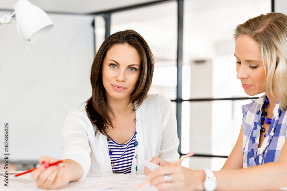 Obraz premium Image of two young business women in office
