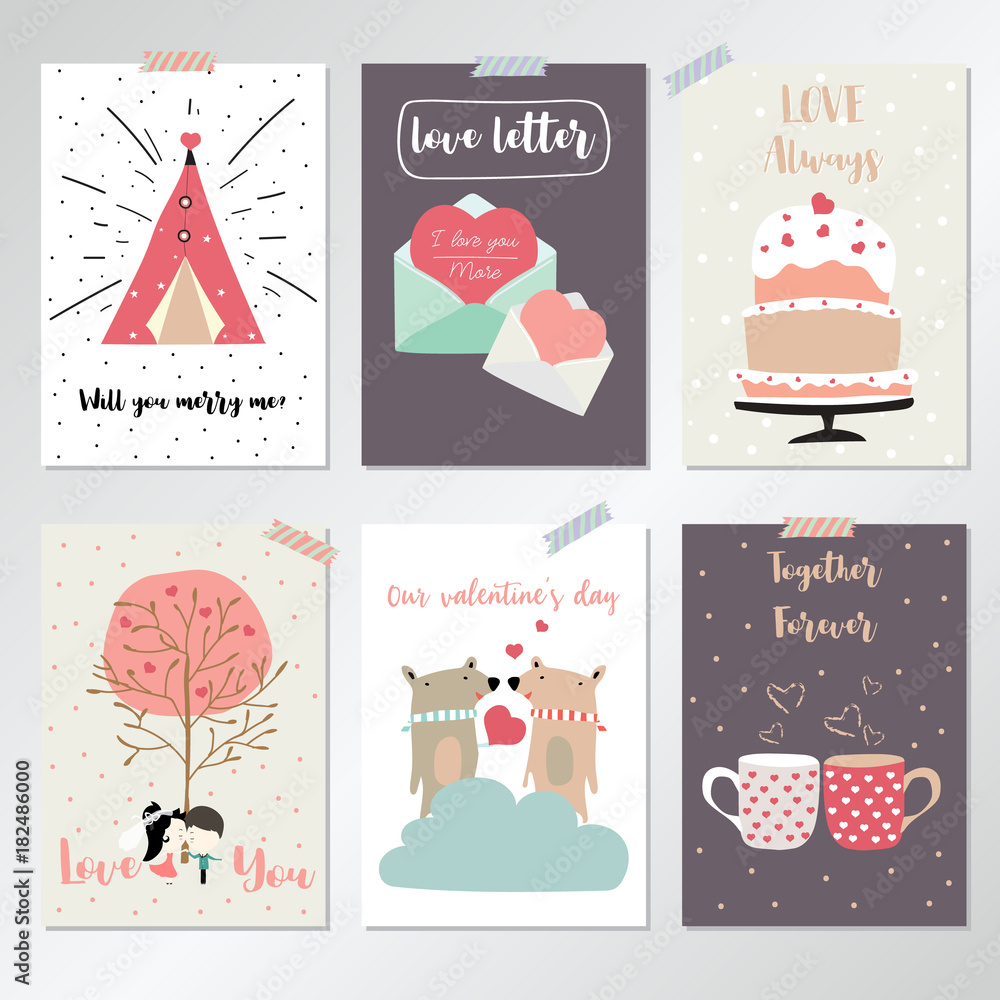 Valentine's day collection for banners,Placards with India tent,letter,cake,bride,groom,bear,heart and cup
