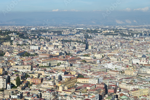 Scenic landscape view across the historic city centre of Naples, Italy to Mount Vesuvius on the horizon © lazyllama